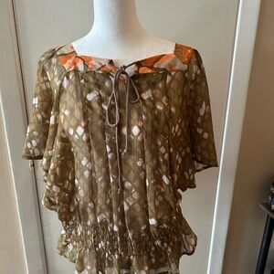 DKNY vintage Olive and Orange Patterned Blouse